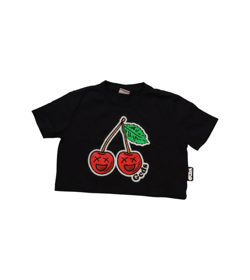 A Black Short Sleeve T Shirts from GCDS in size 4T for girl. (Front View)