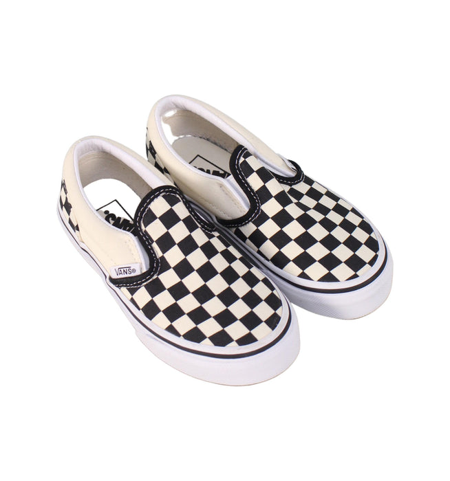 A Black Slip Ons from Vans in size 4T for neutral. (Front View)