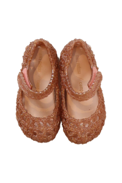 A Gold Flats from Mini Melissa Campana in size 4T for girl. (Back View)