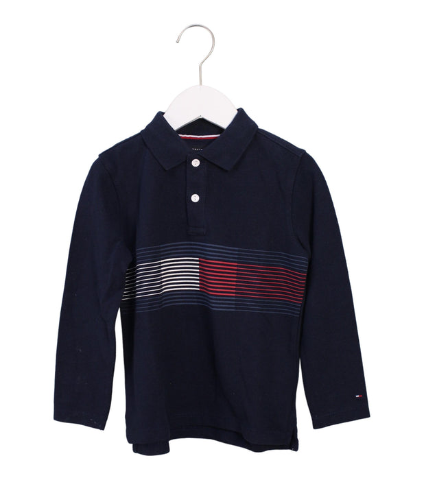 A Navy Long Sleeve Polos from Tommy Hilfiger in size 5T for boy. (Front View)