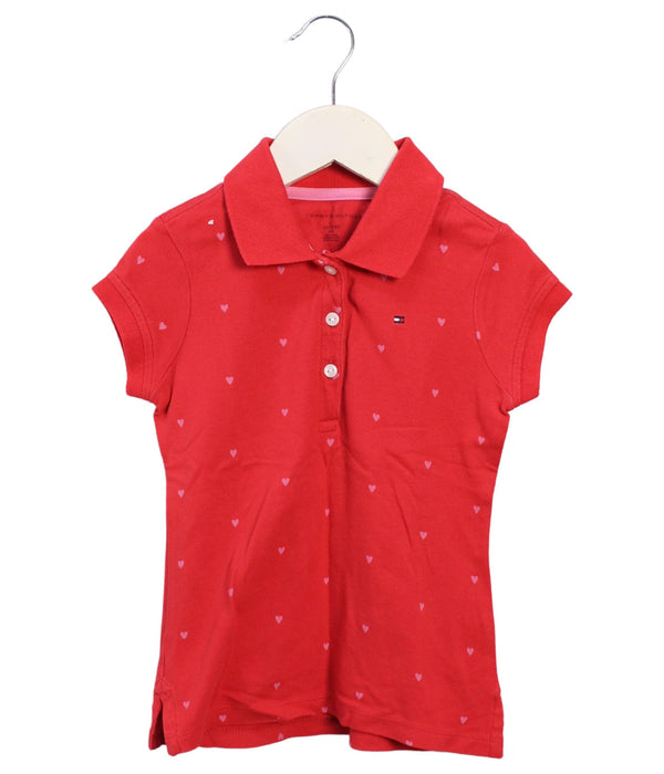 A Red Short Sleeve Polos from Tommy Hilfiger in size 4T for girl. (Front View)