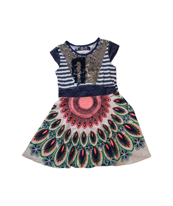 A Blue Short Sleeve Dresses from Desigual in size 5T for girl. (Front View)