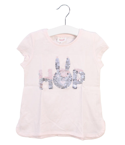 A Pink Short Sleeve Tops from Seed in size 4T for girl. (Front View)