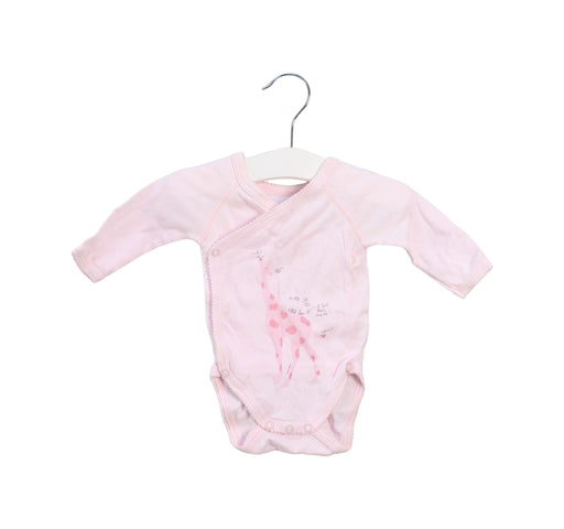 A Pink Long Sleeve Bodysuits from Petit Bateau in size 0-3M for girl. (Front View)