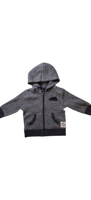 A Grey Zippered Sweatshirts from Roots in size 3-6M for boy. (Front View)