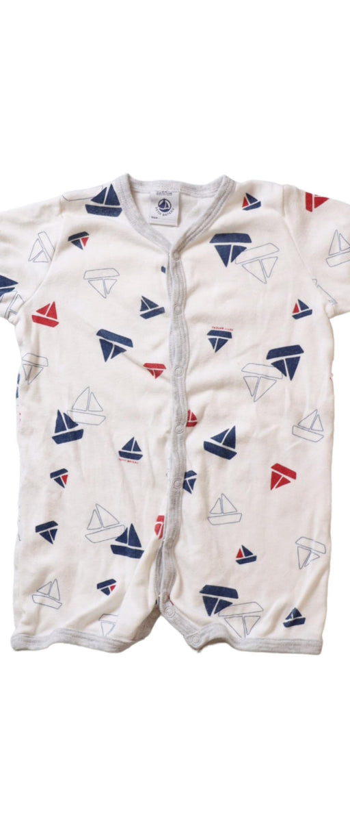 A White Rompers from Petit Bateau in size 3-6M for boy. (Front View)