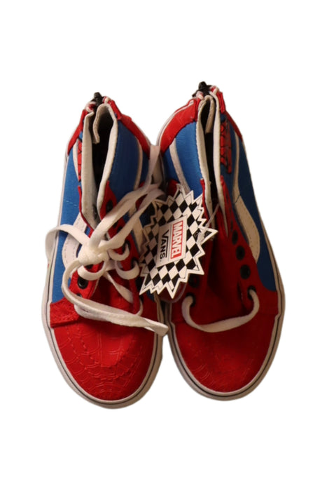 A Red Sneakers from Vans in size 4T for boy. (Front View)
