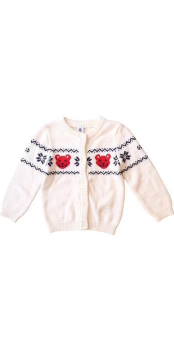 A White Cardigans from Petit Bateau in size 3T for girl. (Front View)