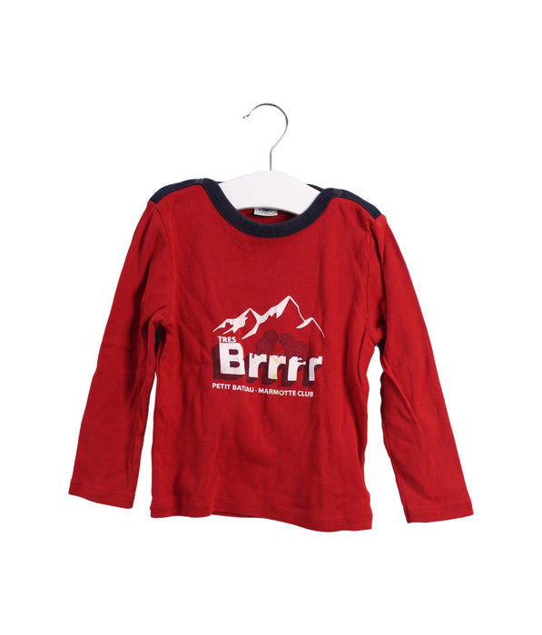 A Red Long Sleeve Tops from Petit Bateau in size 3T for boy. (Front View)