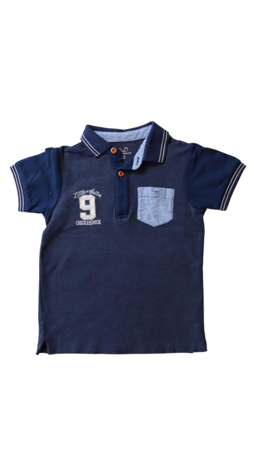 A Navy Short Sleeve Polos from Chickeeduck in size 4T for boy. (Front View)