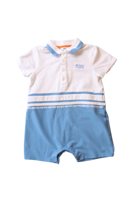 A White Short Sleeve Rompers from Boss in size 6-12M for boy. (Front View)