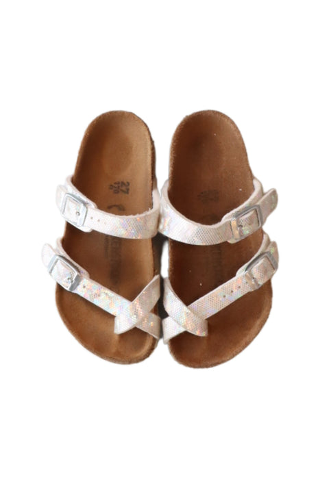 A Silver Sandals from Birkenstock in size 4T for girl. (Back View)