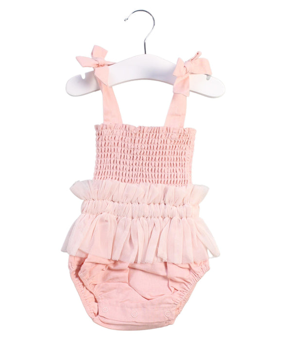 A Pink Sleeveless Rompers from India & Grace in size 3-6M for girl. (Front View)