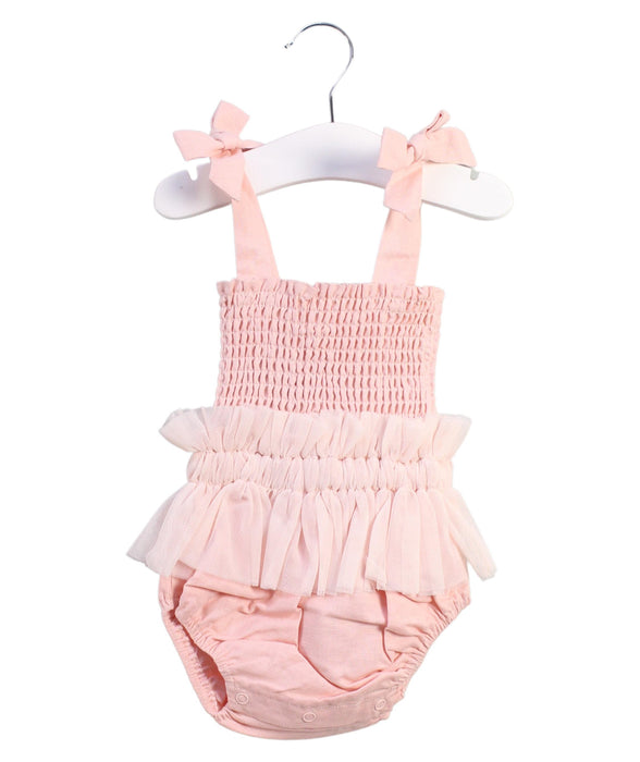 A Pink Sleeveless Rompers from India & Grace in size 3-6M for girl. (Front View)