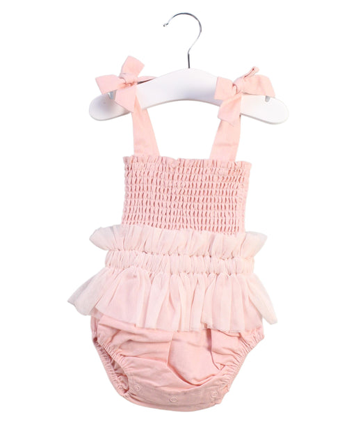 A Pink Sleeveless Rompers from India & Grace in size 3-6M for girl. (Front View)