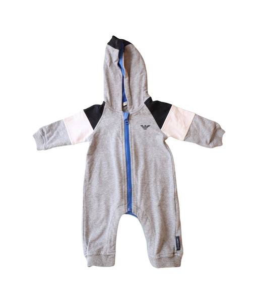 A Grey Long Sleeve Jumpsuits from Armani in size 0-3M for boy. (Front View)