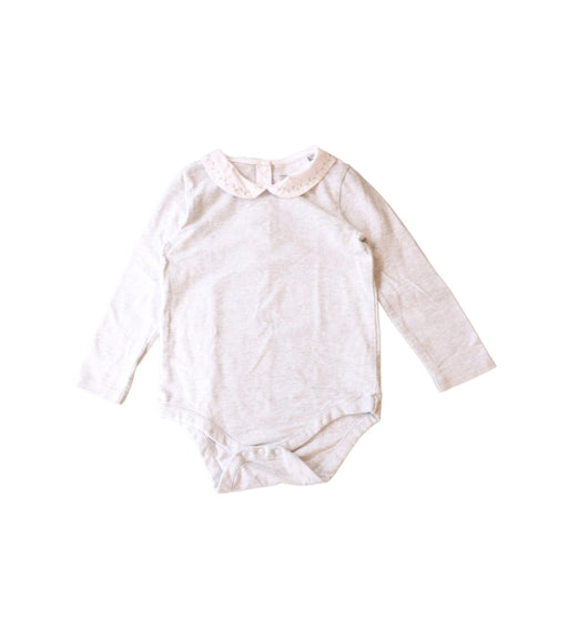 A Grey Long Sleeve Bodysuits from The Little White Company in size 12-18M for girl. (Front View)