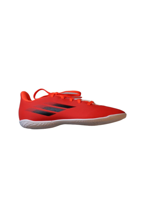 A Red Cleats/Soccer Shoes from Adidas in size 12Y for boy. (Front View)