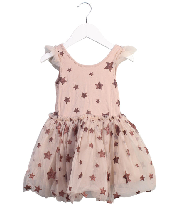 A Pink Sleeveless Dresses from Seed in size 4T for girl. (Front View)