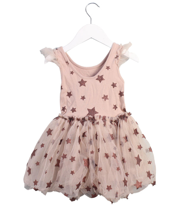 A Pink Sleeveless Dresses from Seed in size 4T for girl. (Back View)