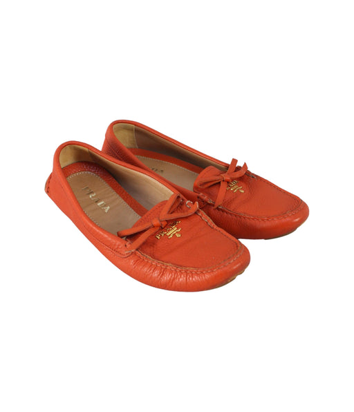 A Orange Loafers & Moccasins from Prada in size 12Y for girl. (Front View)