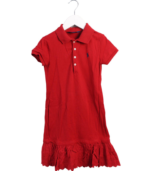 A Red Short Sleeve Dresses from Polo Ralph Lauren in size 7Y for girl. (Front View)