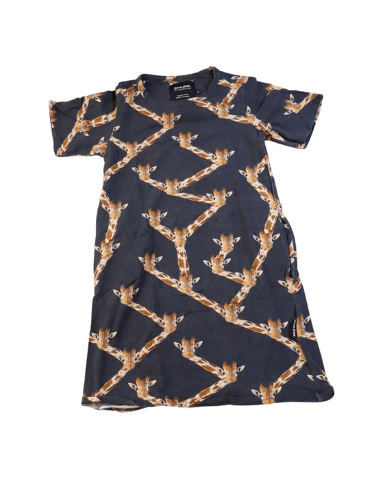 A Blue Short Sleeve Dresses from Snurk in size 5T for girl. (Front View)