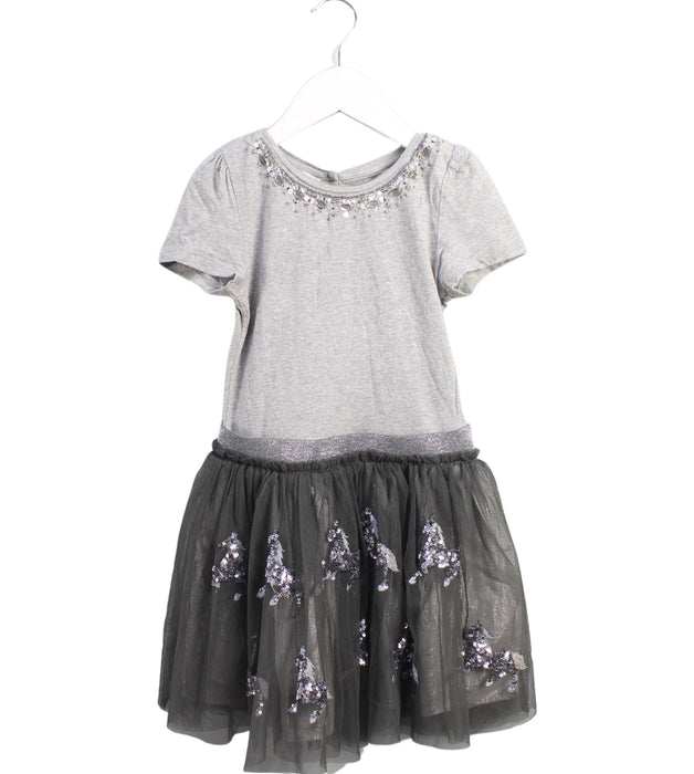 A Grey Short Sleeve Dresses from Monsoon in size 5T for girl. (Front View)