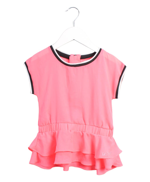 A Pink Short Sleeve Tops from DKNY in size 4T for girl. (Front View)