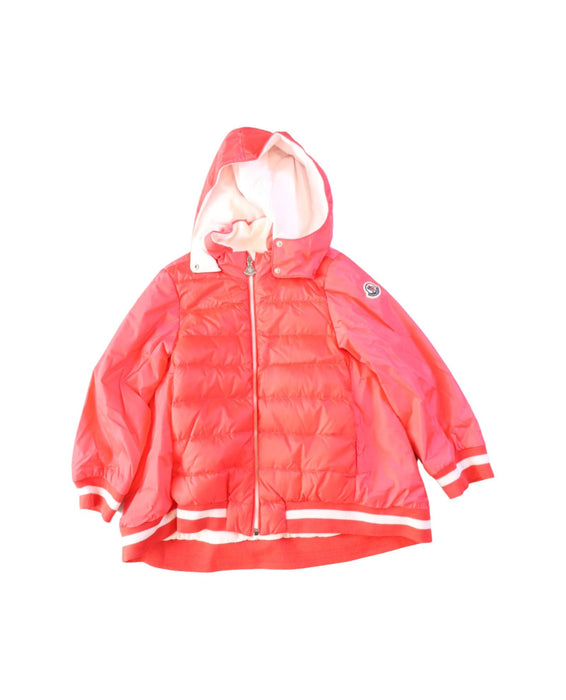 A Pink Puffer/Quilted Jackets from Moncler in size 3T for girl. (Front View)