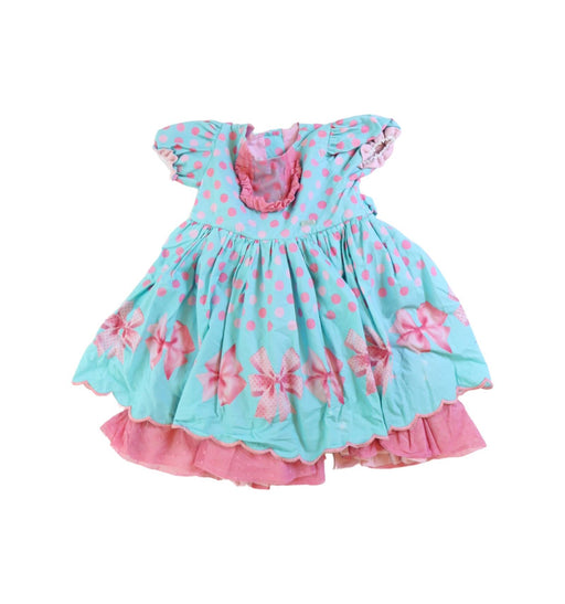 A Blue Short Sleeve Dresses from La Amapola in size 5T for girl. (Front View)