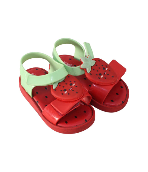 A Red Sandals from Mini Melissa in size 3T for girl. (Front View)