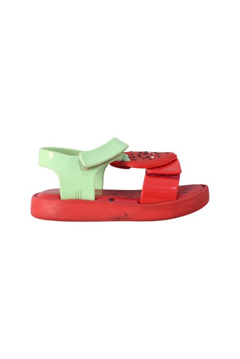 A Red Sandals from Mini Melissa in size 3T for girl. (Back View)