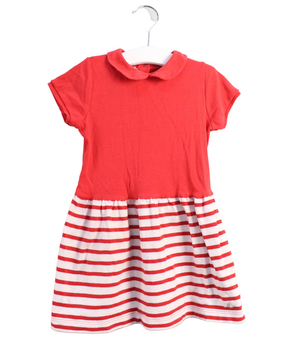 A Red Short Sleeve Dresses from Petit Bateau in size 3T for girl. (Front View)