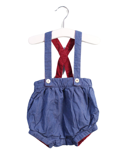 A Blue Overall Shorts from Jacadi in size 3-6M for girl. (Front View)