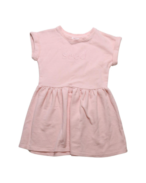 A Pink Short Sleeve Dresses from Seed in size 4T for girl. (Front View)