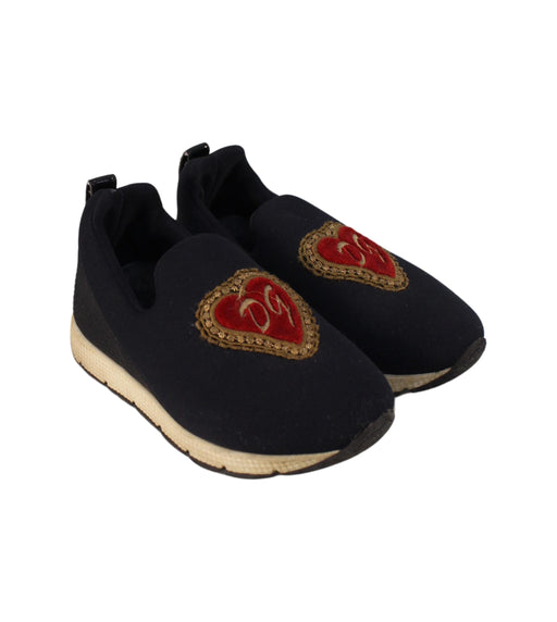 A Black Slip Ons from Dolce & Gabbana in size 3T for girl. (Front View)