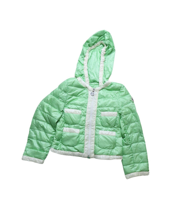 A Green Puffer/Quilted Jackets from Moncler in size 3T for girl. (Front View)