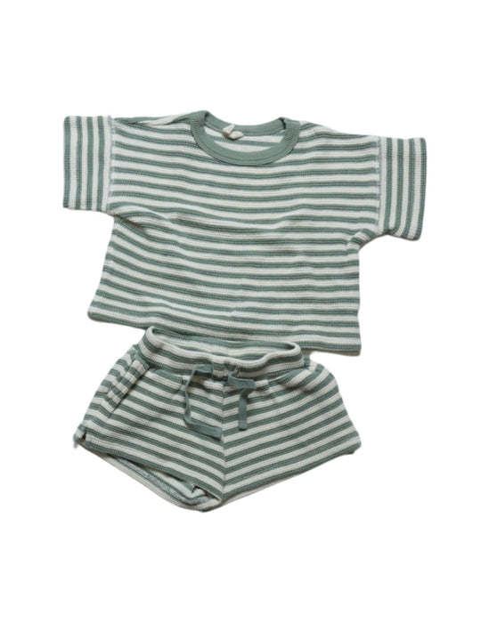 A Green Shorts Sets from Quincy Mae in size 3-6M for girl. (Front View)