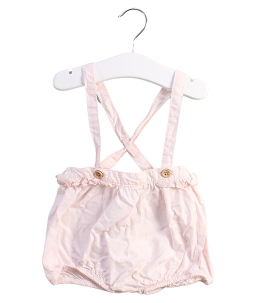 A Pink Overall Shorts from Cyrillus in size 6-12M for girl. (Front View)