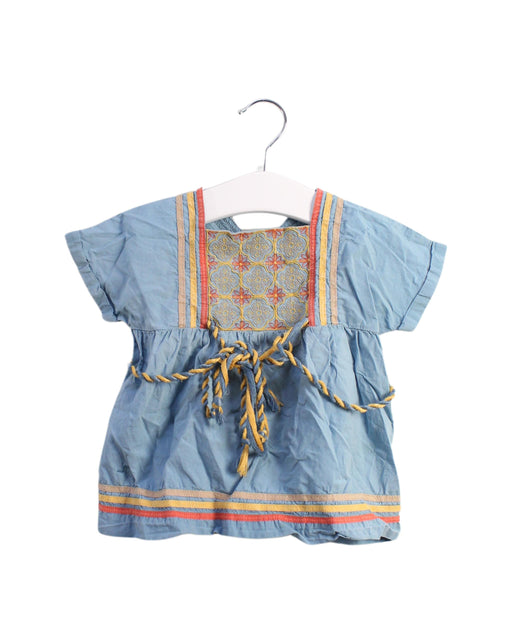 A Blue Short Sleeve Dresses from Chateau de Sable in size 3-6M for girl. (Front View)