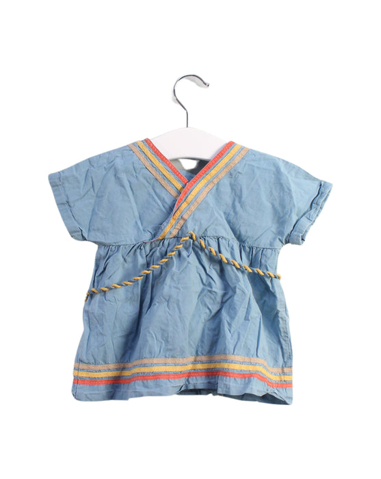 A Blue Short Sleeve Dresses from Chateau de Sable in size 3-6M for girl. (Back View)