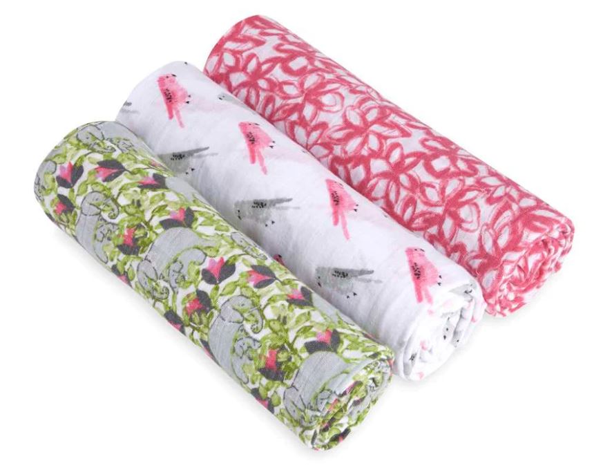 A Green Swaddles from Aden & Anais in size 0-3M for girl. (Front View)