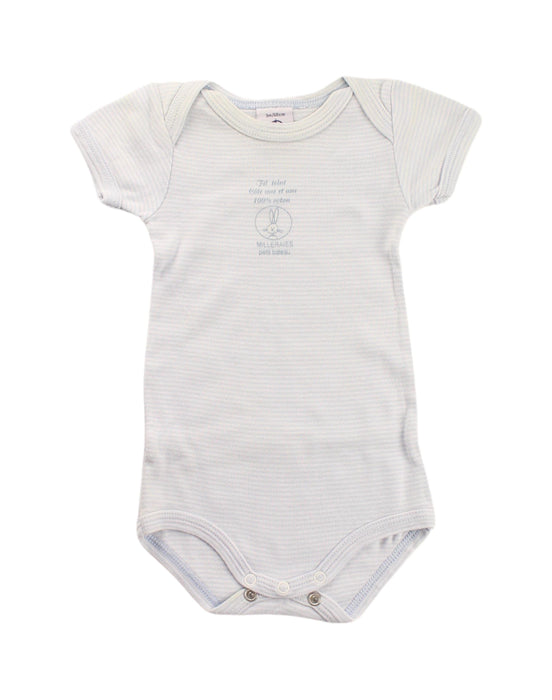 A Blue Short Sleeve Bodysuits from Petit Bateau in size 0-3M for boy. (Front View)