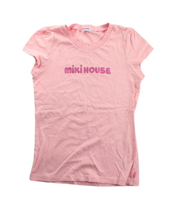 A Pink Short Sleeve T Shirts from Miki House in size 8Y for girl. (Front View)