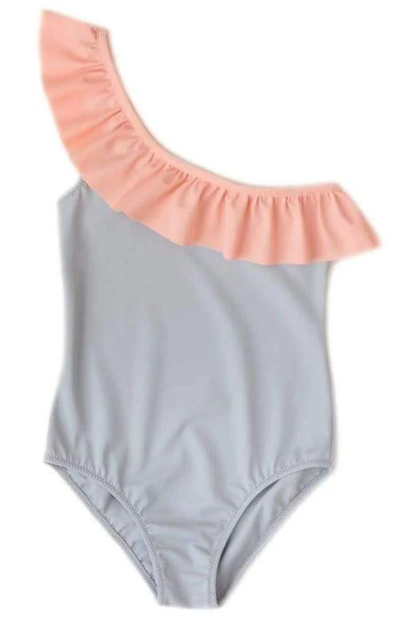 A Grey Swimsuits from Folpetto in size 9Y for girl. (Front View)