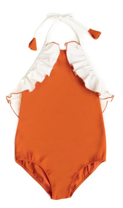 A Brown Swimsuits from Folpetto in size 3T for girl. (Front View)