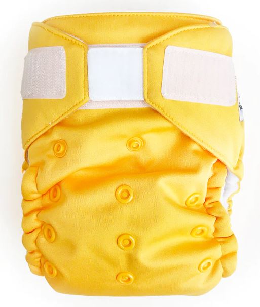 A Yellow Cloth Diapers from Baby BeeHinds in size O/S for neutral. (Front View)