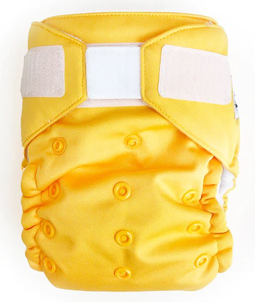 A Yellow Cloth Diapers from Baby BeeHinds in size O/S for neutral. (Front View)