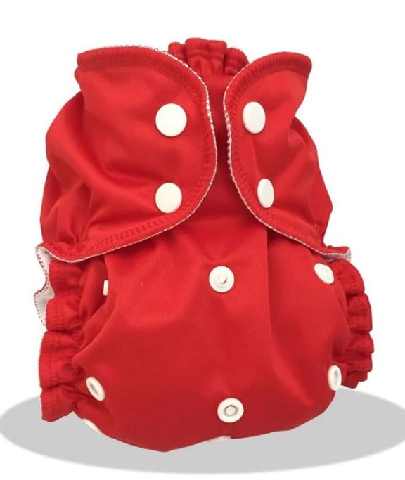 A Red Cloth Diapers from Apple Cheeks in size O/S for neutral. (Front View)